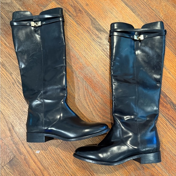 jimmy choo | hyson black leather knee high riding boots - Picture 1 of 7